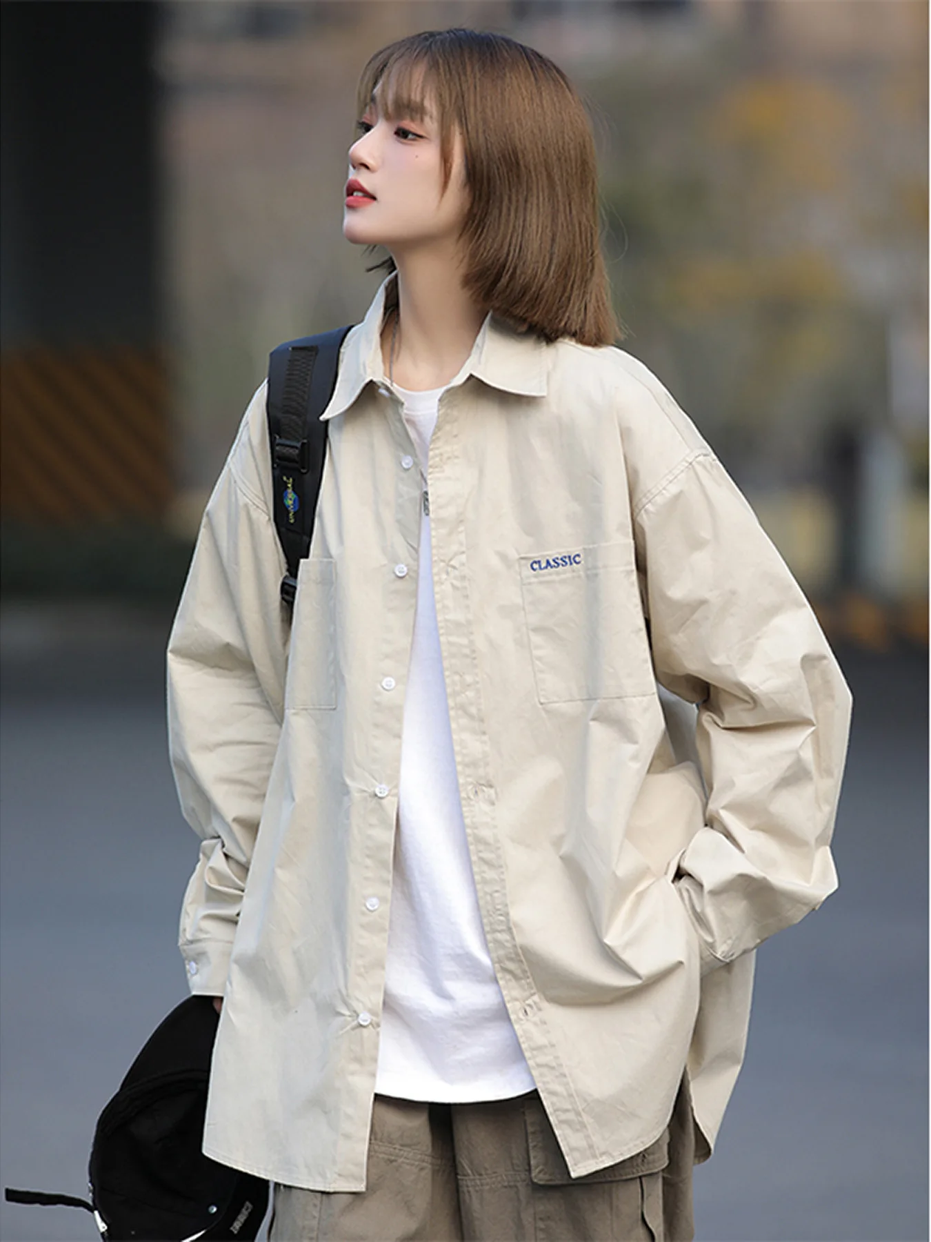 Women Loose Long Sleeve Shirt Casual Layering Overshirt Jacket American Style Button Down Blouse Streetwear Y2K Aesthetic Trendy