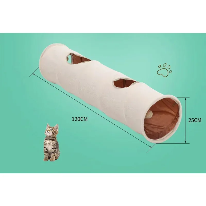 Pet Cat Toys Big Long Cat Tunnel con palla pieghevole materiale scamosciato giocattoli divertenti per gatti 120cm Dia 25cm Kitten Play 2 fori Pet Supplies