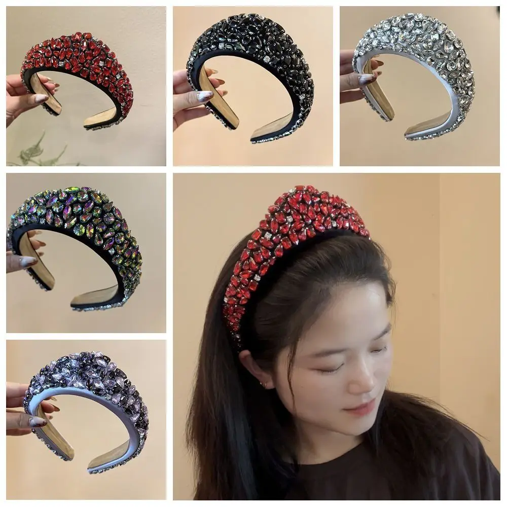 

Creative Gift Rhinestone Rhinestone Headband Elegant Style Black Color Crystal Gem Headband Fashion Hair Band Women Girls