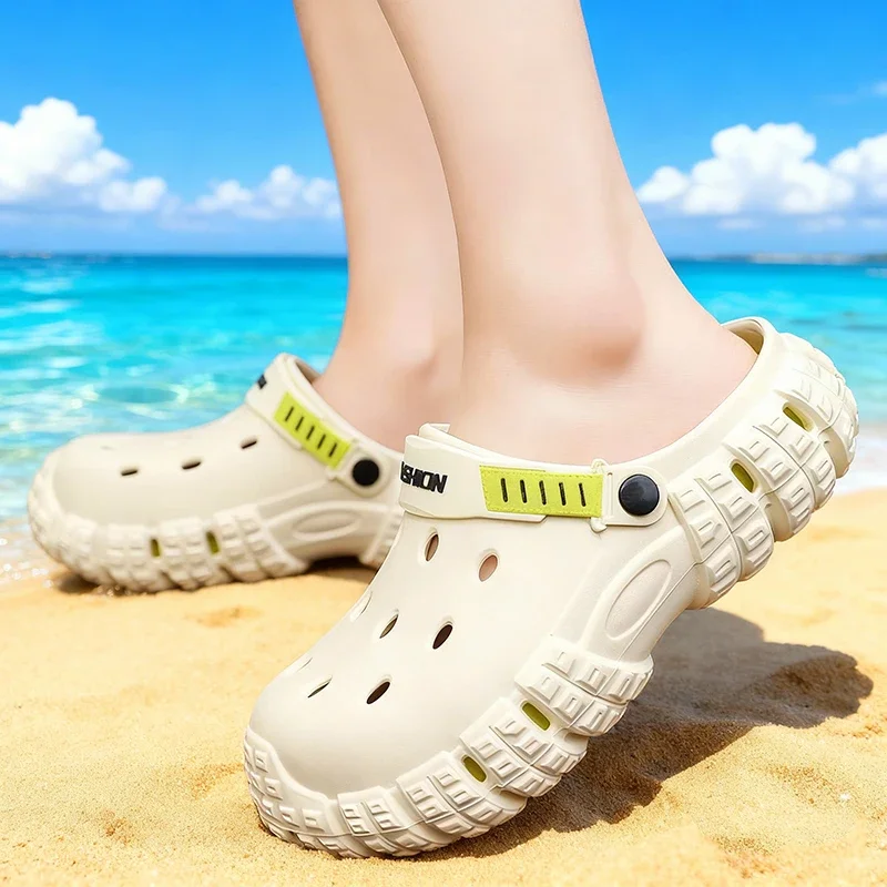 

Летние легкие мужские шлепанцы для отпуска 2026, пляжные сандалии для пар, уличная нескользящая мужская обувь, мужские сандалии Bao Tou на толстой подошве