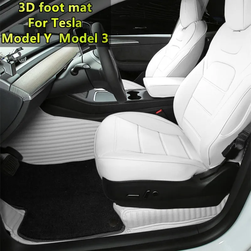 For Tesla Model 3 / Y 3D Car Floor Mat Nappa Leather Double-Layer Full Surround Foot Pad Protect Interior Accessories 2018- 2023