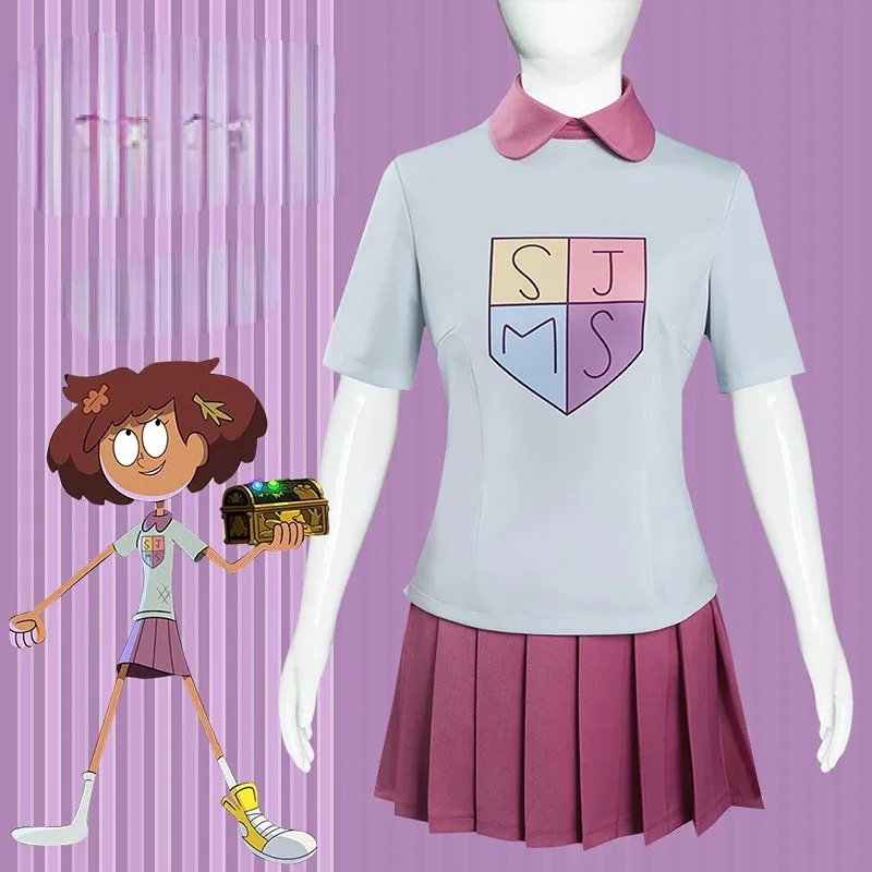 2025 ♥   Nuevo disfraz de cosplay de Anime Amphibia Chica adolescente en un mundo de rana Anne Boonchuy Top de manga corta falda calcetines conjunto adulto Chil ☆ ★