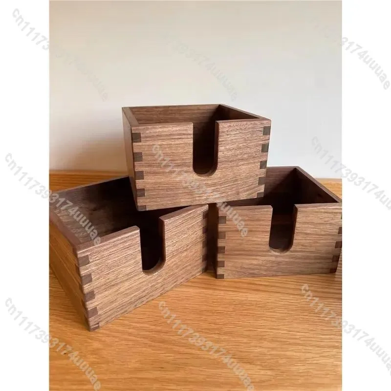 Rustic Black Walnut Tissue Box Solid Wood Multi-Function Storage Open-Top Napkin Holder Table Organizer for Home Decor