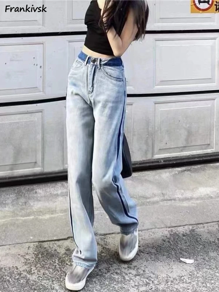 High Waist Jeans for Women Stripped Fashion All-match Gradient Harajuku Schoolgirl Aesthetic Temperament Trousers Lady Bottoms