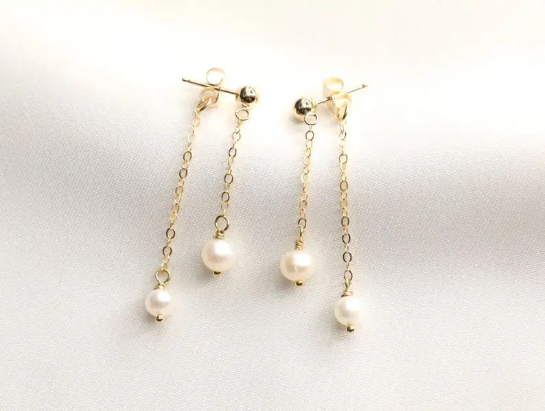 

14k Gold Filled Pearl Drop Earrings luxury High Quality Dainty Freshwater Dangle Ladies' Earrings Jewelry Woman Gifts for Woman