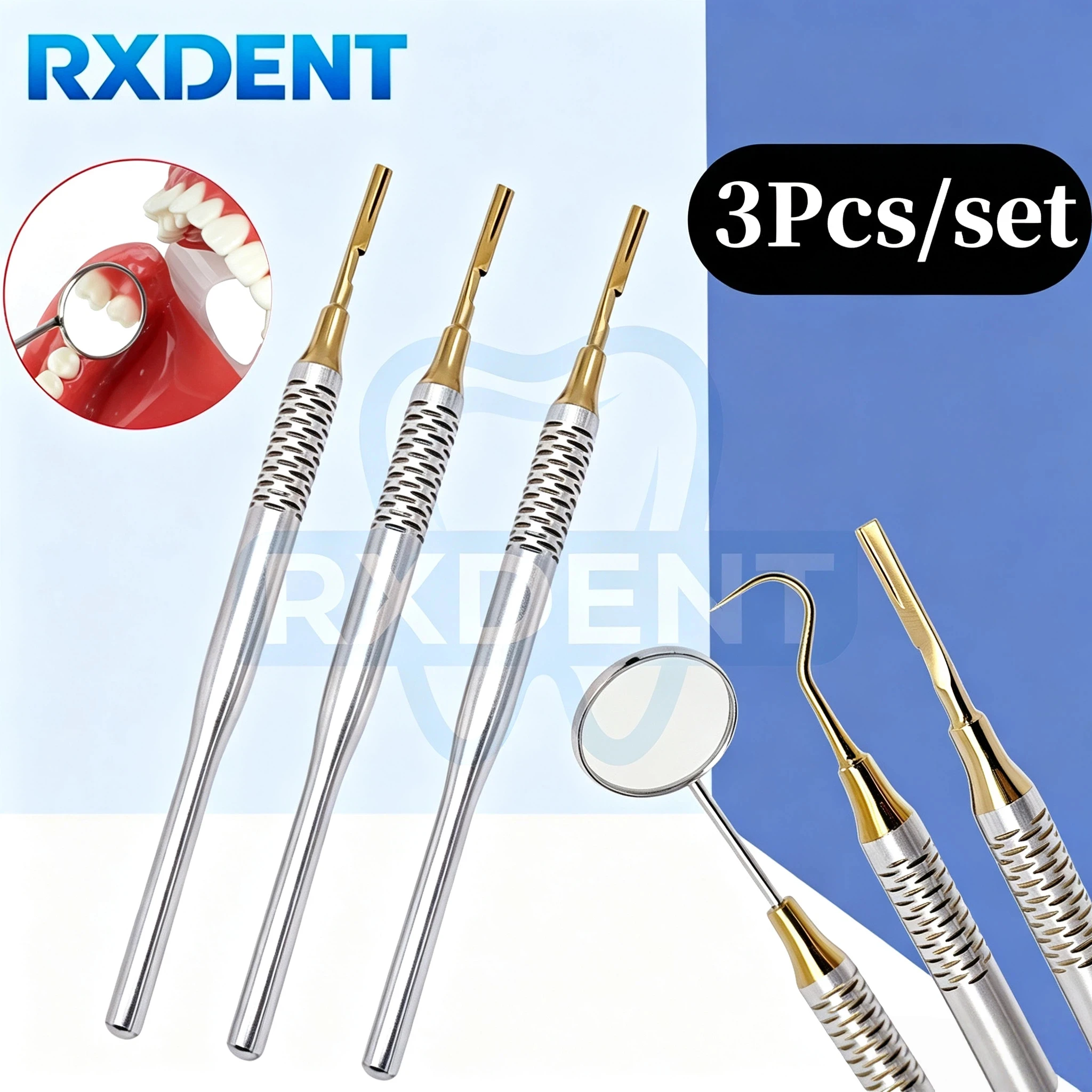 3pcs/set Dental Instruments Mouth Mirror Explorer Probe Blade Straight Handle Stainless Steel Dentist Teeth Cleaning Tools