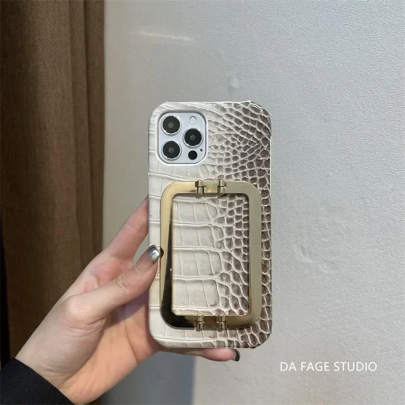 

For iphone14 Alligator Print Hardware Stand Phone Case 13promax 12mini X/xs/xsmax/xr Retro 11pro 7g 8plus Drop Proof Phone Cover