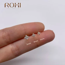 ROXI 925 Sterling Silver Earring Set Flower Cubic Zircon 3 Pieces Earrings For Women 3/4/5mm Heart/Star Piercing Wedding Jewelry