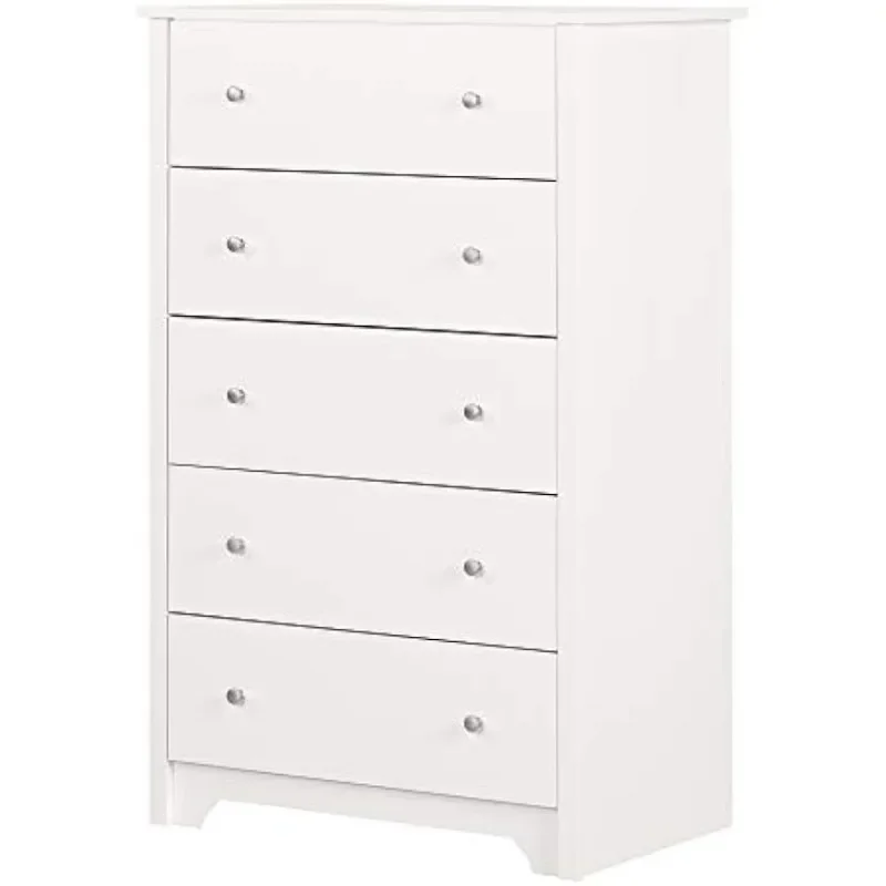 Vito Collection 5-Drawer Dresser, Pure White with Matte Nickel Handles bedroom furniture dressers