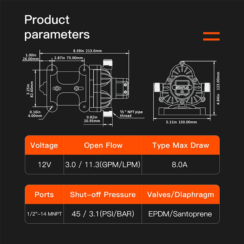 Seaflo automatic marine water diaphragm pump, high-pressure self priming electric device, 3.0 gpm, 45 psi, 12V, suitable for yac