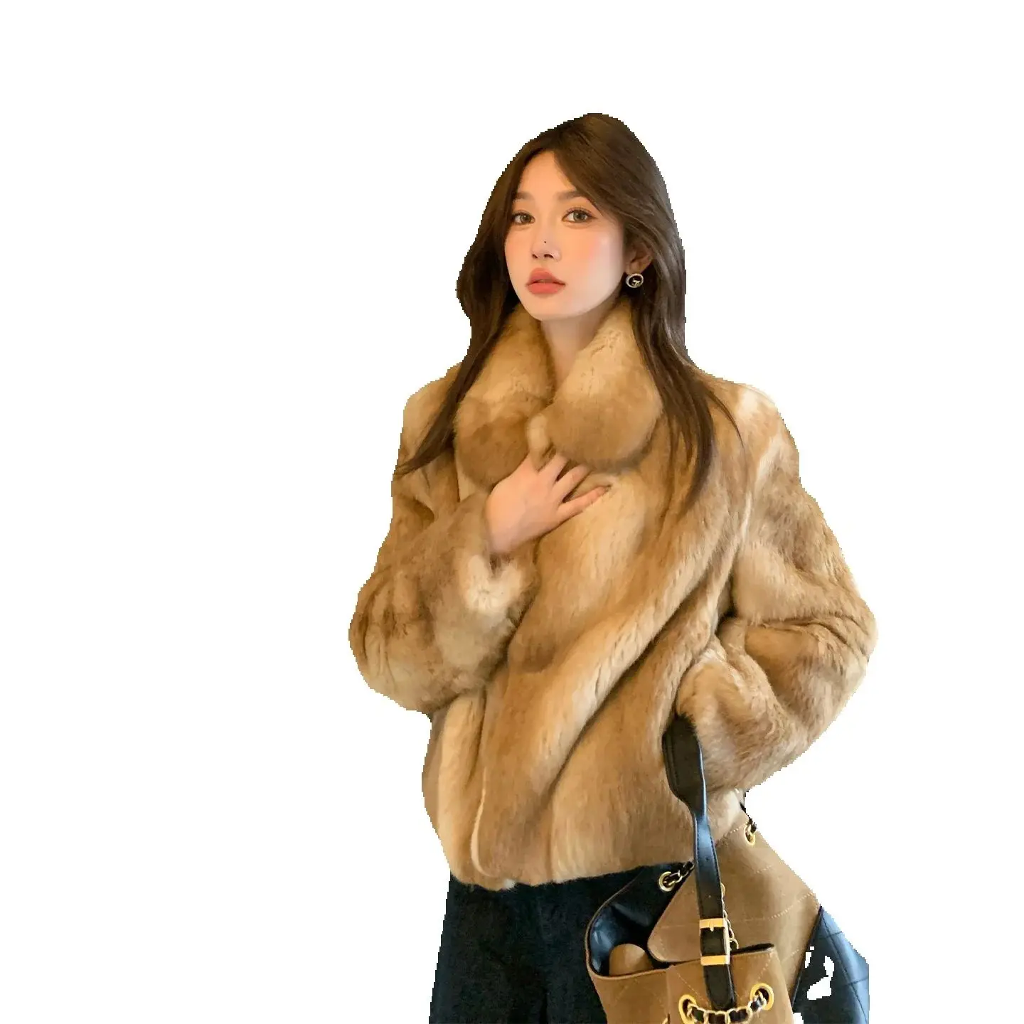 2025 rabbit , Retro lapel coat, Fashionable for women  Short autumn and winter coat,