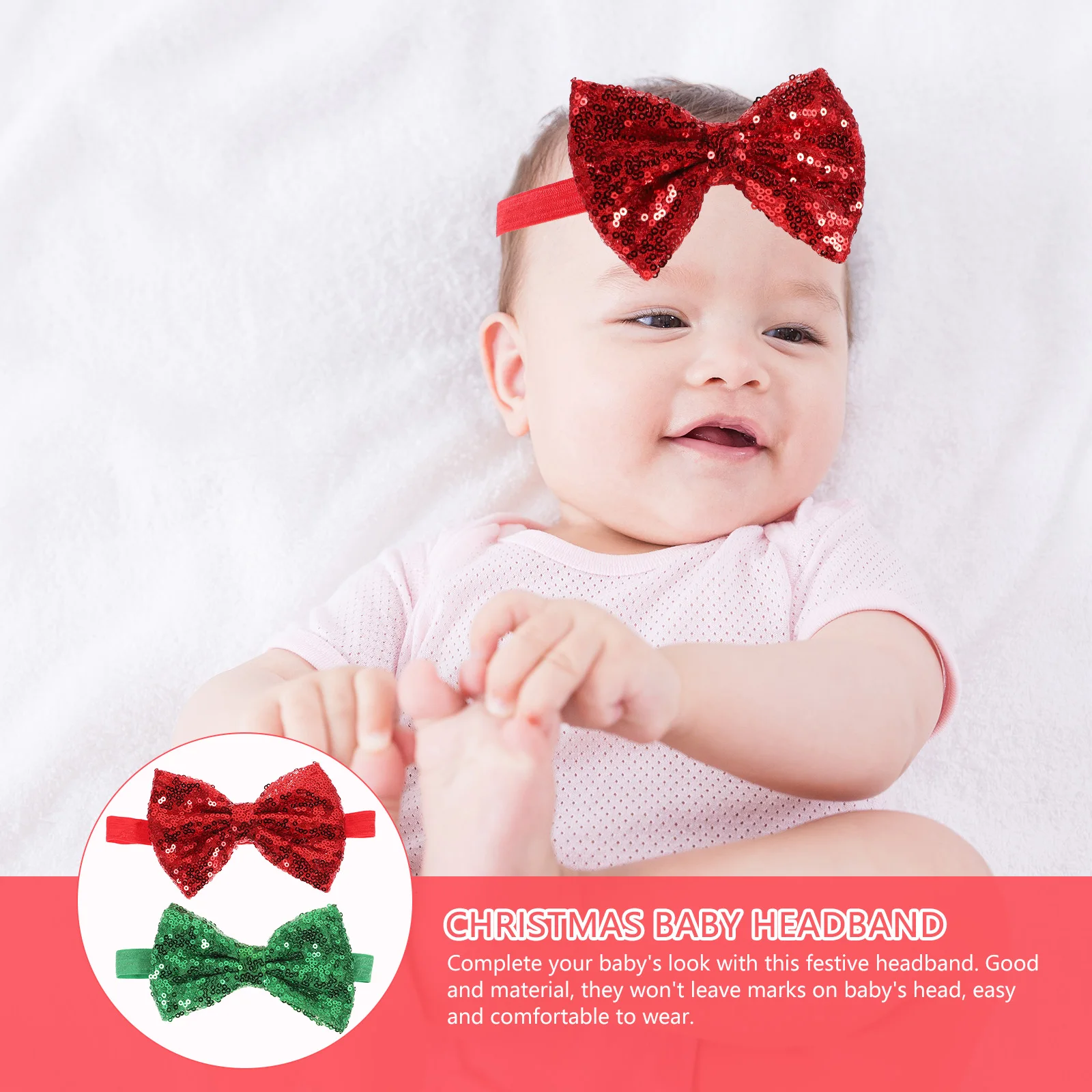 

2Pcs Baby Girls Headb Sequins Christmas Hairb Halloween Bowknot Newborn Accessories Bright Colors Festive Costume