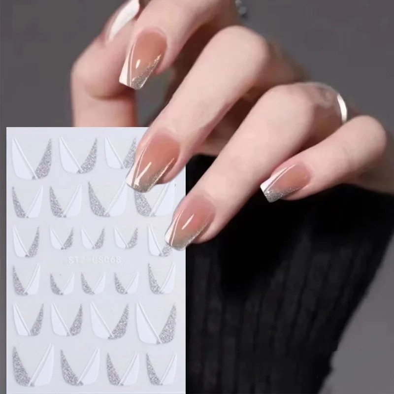 

250 шт. 3D белые серебряные наклейки для дизайна ногтей