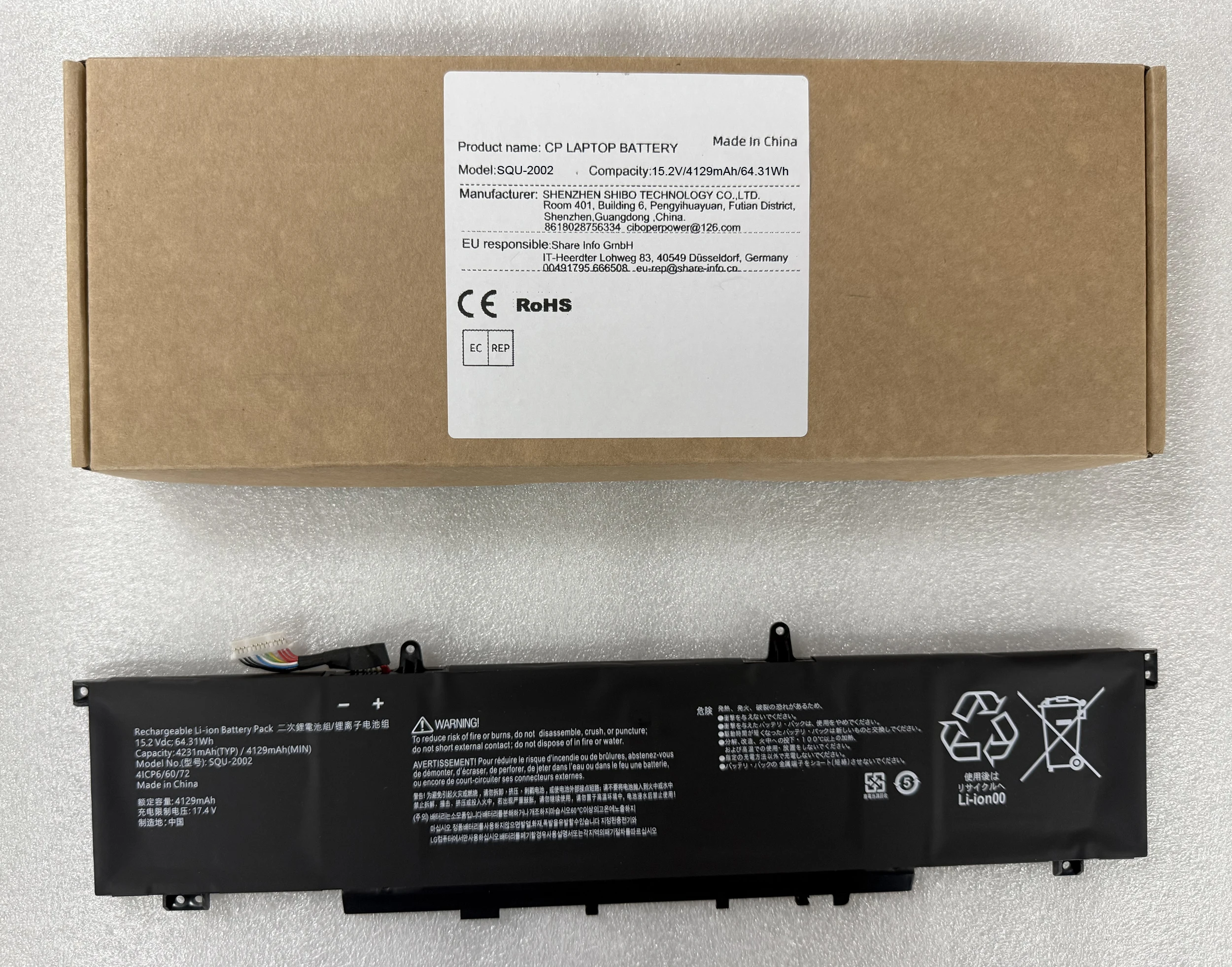 Laptop Battery SQU-2002 916QA139H For ZERO 17 I7-11800H RTX3060 2021 Series Notebook 15.2V/4129mAh/64.31Wh