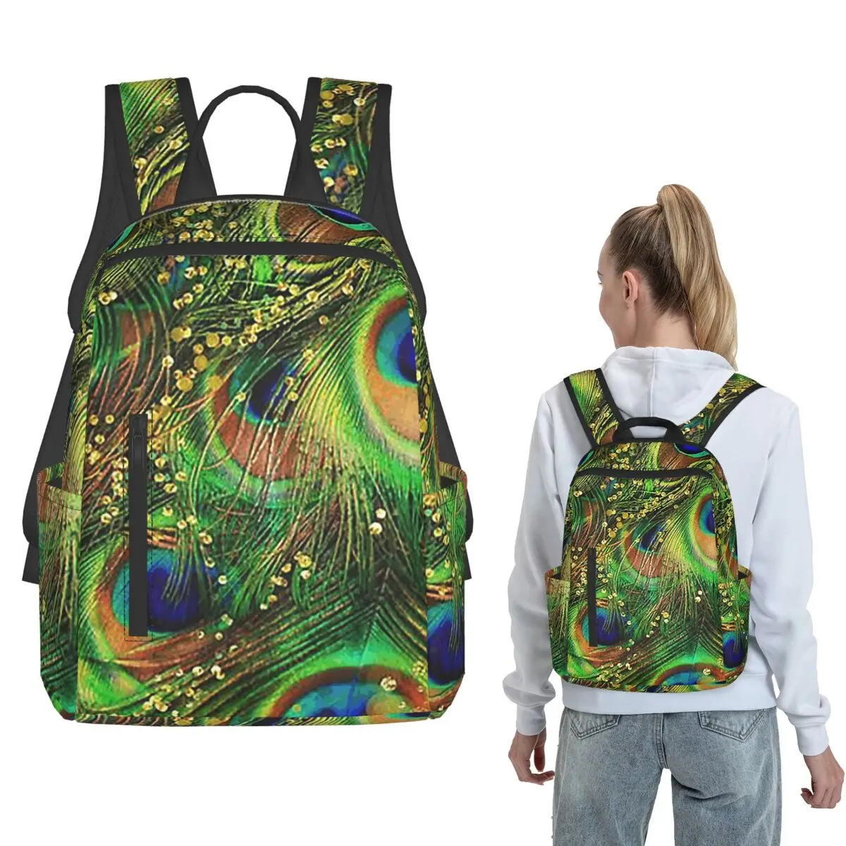 Peacock Feathers  Backpack Large Capacity Boys Girls BookBag School Bag Shoulder Bags for Men Women