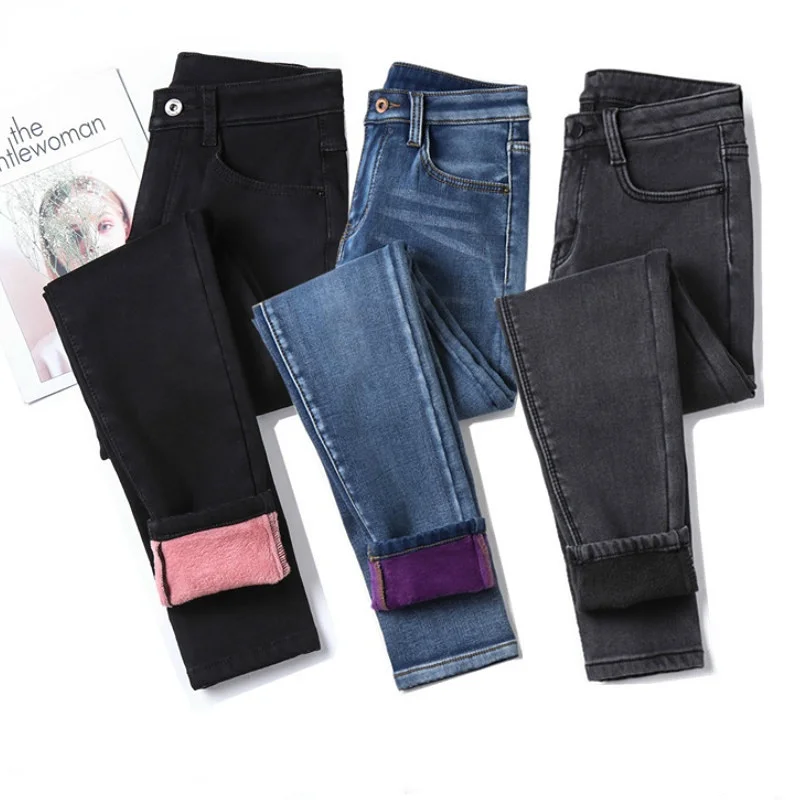 

Winter Warm Jeans Woman 2024 High Waist Casual Velvet Ladies Trousers Female Pantalon Denim jeans for Women Pants clothe