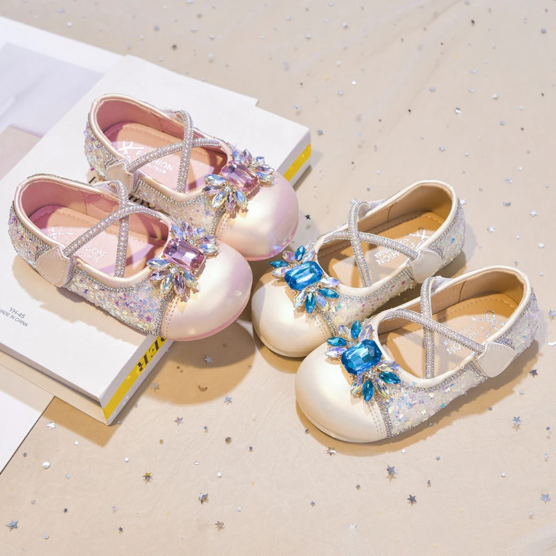 Girls Flats Princess Shoes Children Crystal Cross Leather Shoes for Party Wedding Kids Performance Dress Shoes Size 23-32