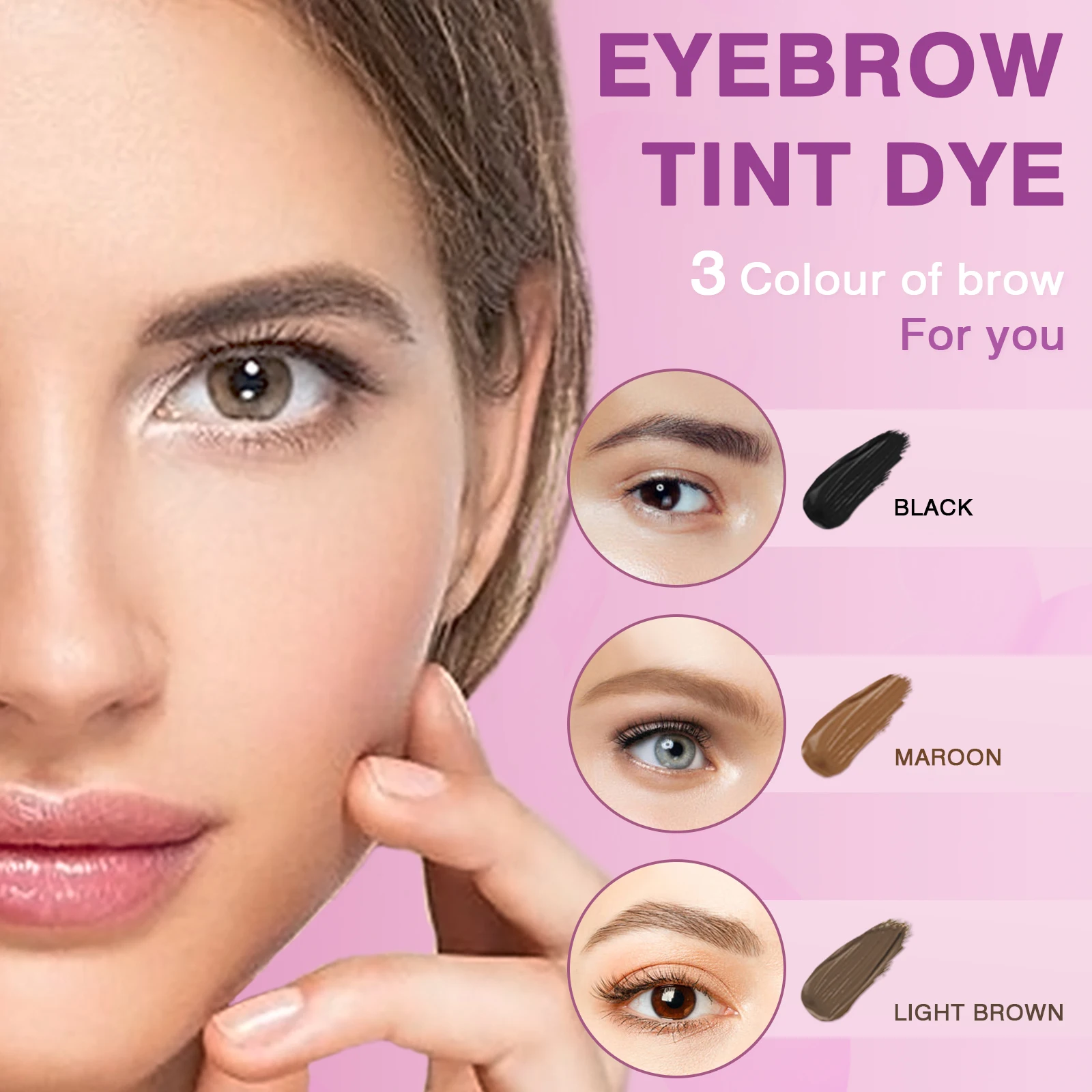Kit de tinte de cejas, tres colores, resistente al agua y duradero para dar forma a varias efectos de maquillaje.