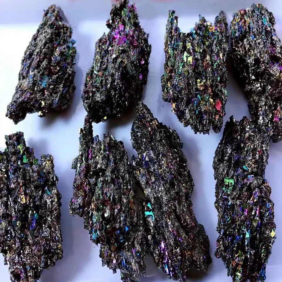 Colorful Carborundum Natural Stone Specimen Silicon Carbide Black Quartz Crystal Mineral Sample Home Decor Collectibles 1pc