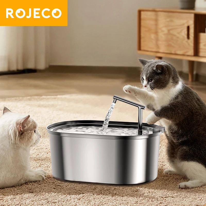 ROJECO Stainless Steel Dog Drinker Automatic Pet Drinking Fountain Smart Water Filter for Dog Cat Drinking Bowl with Pump Filter