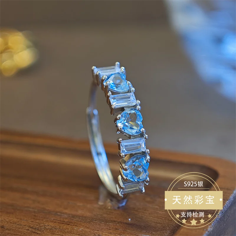 

925 Sterling Silver Wedding Resizable Ring Nartural Topaz Gemstone Fine Anniversary Gift Elegant Jewelry Gift
