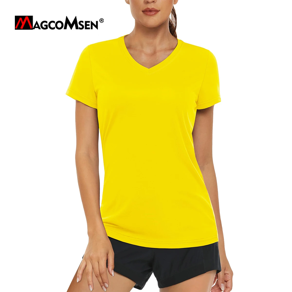 MAGCOMSEN Women's V-Neck T-shirts Sun Protection UPF 50+ Workout Casual Lightweight Short Sleeve Summer Quick Dry Tshirt