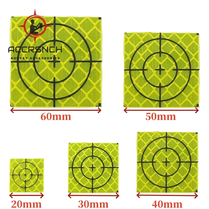 ACCR 100 Pcs Fluorescent Green Reflector Sheet Reflective Target for Trimble Total Station 20/30/40/50/60/80/100mm Sticker