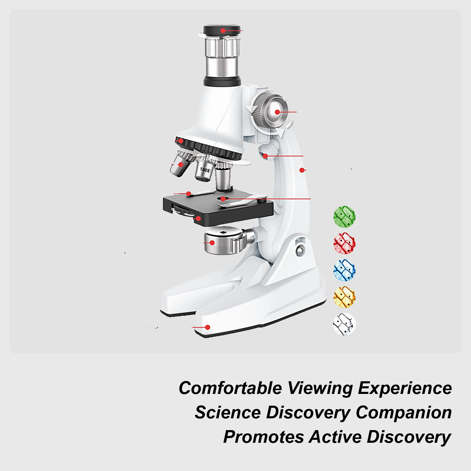 초보자 현미경 세트 100X-1200X 학습 어린이 현미경 과학 장난감 가정 실험실 교실 소년 소녀 학생용