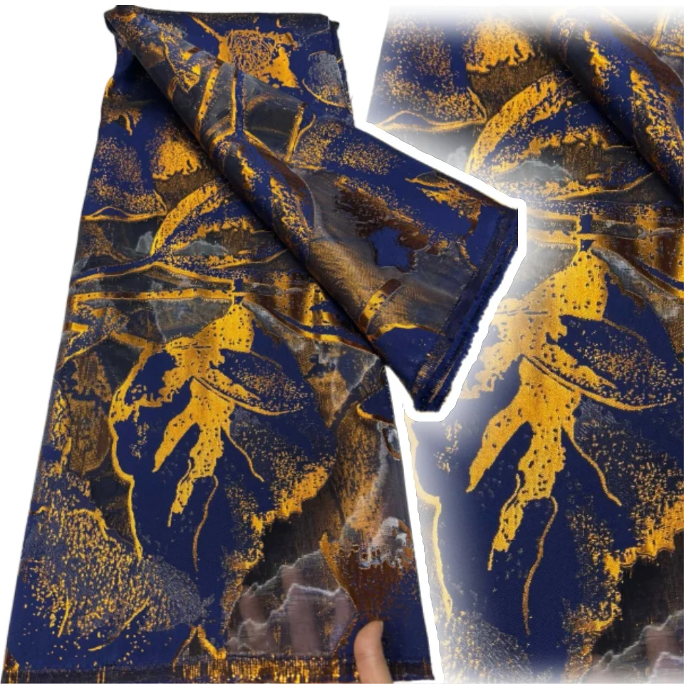 

Французская королевская синяя парчовая кружевная ткань из органзы, высокое качество, африканская нигерийская жаккардовая тюль, кружевная ткань 5 лет для платьев CC1294