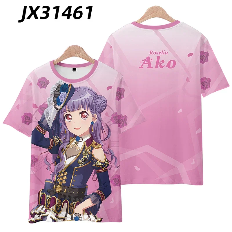 2024 Anime Cosplay street clothing BanG Dream Roselia men\'s and women\'s 3D printed T-shirt Yukina Minato Sayo Hikawa loose top