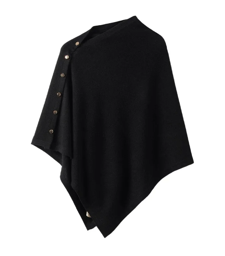AOSSVIAO 2026 Neue Herbst-Winter-Kollektion Damen Reiner Kaschmir-Schal Einfarbig Warme Strick-Cape-Poncho mit Seitenknöpfen Oberbekleidung – Detail 22