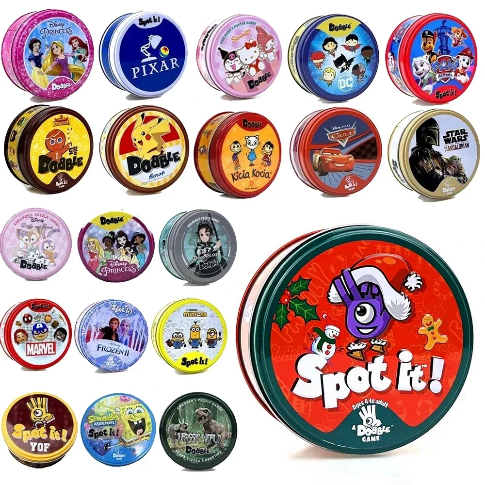 62Styles Dobble Cards Spot It Game Toy with Metal Box Red Sports Animals Jr Hip Kids Board Game Gift Holidays Camping