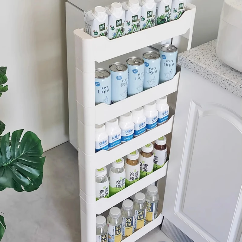 ตู้เก็บของข้างตู้เย็นแบบแคบพิเศษ - ตู้เก็บของข้างตู้เย็นขนาด 10 ซม. พร้อมถาดเลื่อนออกได้ ช่วยประหยัดพื้นที่ ชั้นวางมุมครัว