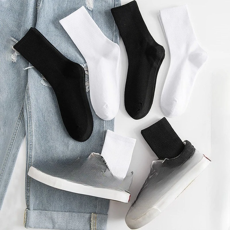 

1/6/12 пар мужских носков средней длины, однотонные, белые и черные, в уличном стиле, модные, дышащие и повседневные носки в стиле Харадзюку.