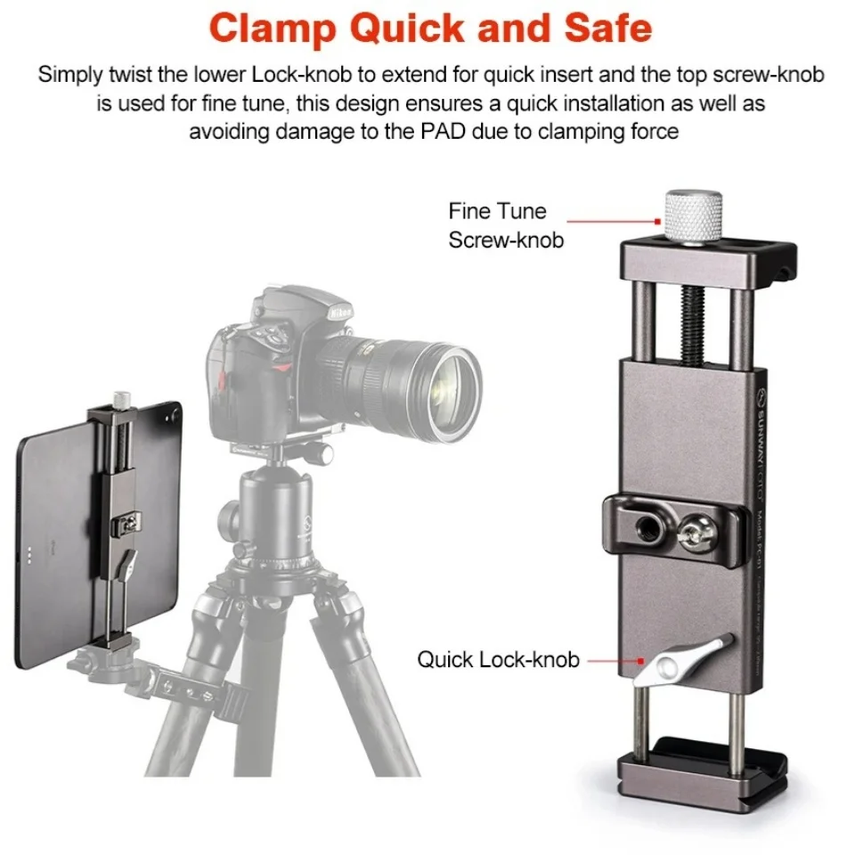 SUNWAYFOTO Tripod Tablet PCBracket Professional Desk Stand Professional Tripod Ballhead Phone Holder Bracket for iPhone ipad view 4