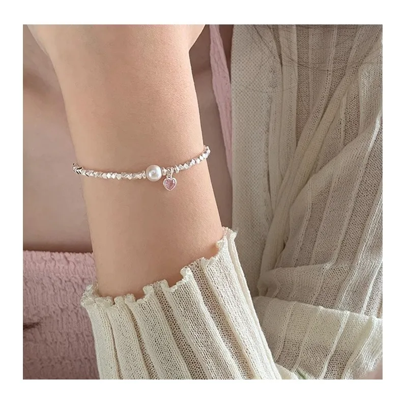 

Корейский браслет Love Zircon с жемчугом и серебряными элементами, женский, нишевый, простой, элегантный, универсальный, высококачественный