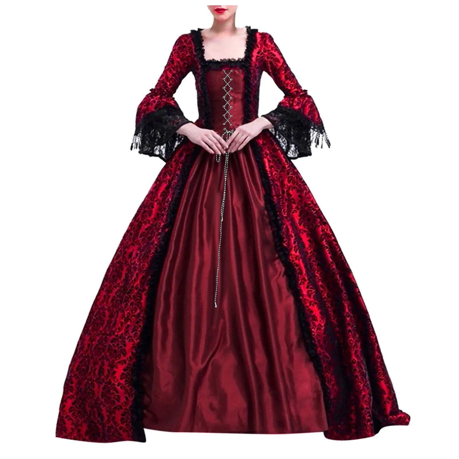 

Women's Retro ball gown Long Sleeve Dress Medieval Victorian Court Lace Stitching Dress Gothic Dress Cosplay Party Costume