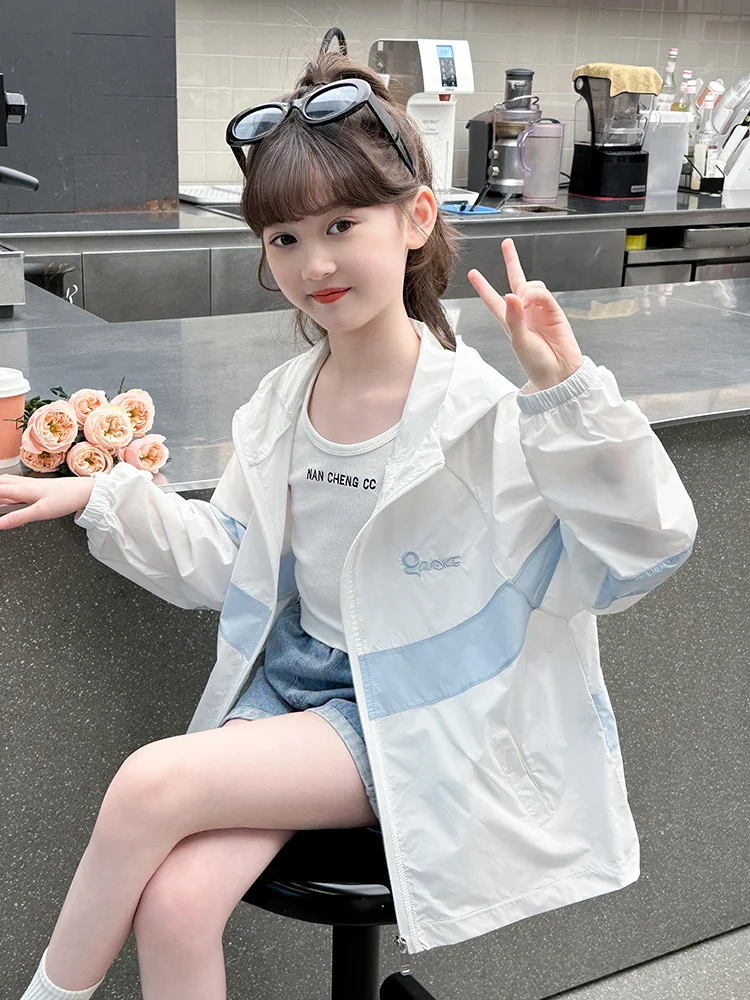

Summer Thin Sun Protection Clothes for Girls Middle School Students Splice Lightweight Outerwear Casual Short Jackets