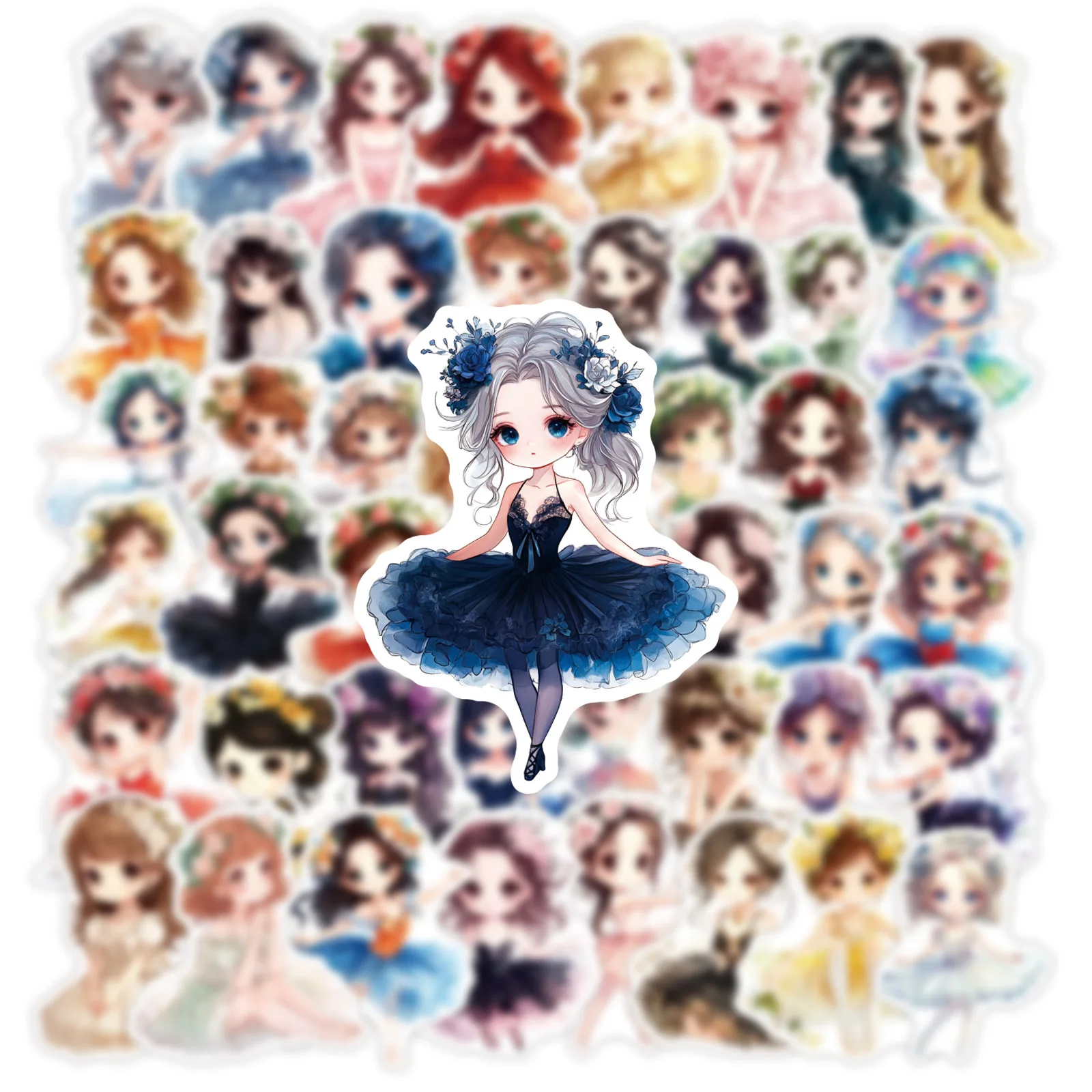 50개 발레 소녀 스티커 귀여운 소녀 스티커 만화 춤 그래피티 데칼 DIY 방수 장식 노트북 다이어리 스크랩북