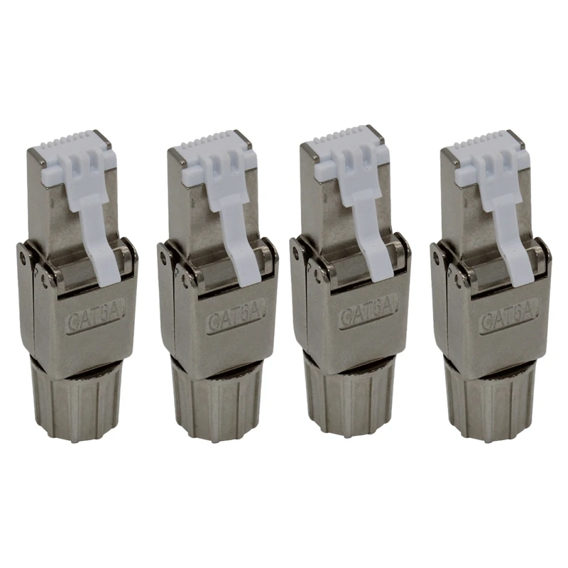 AT14 4 Pack RJ45 Cat6a Connectors Tool Reusable Shielded Ethernet Termination Plugs For 22AWG To 24AWG Cable