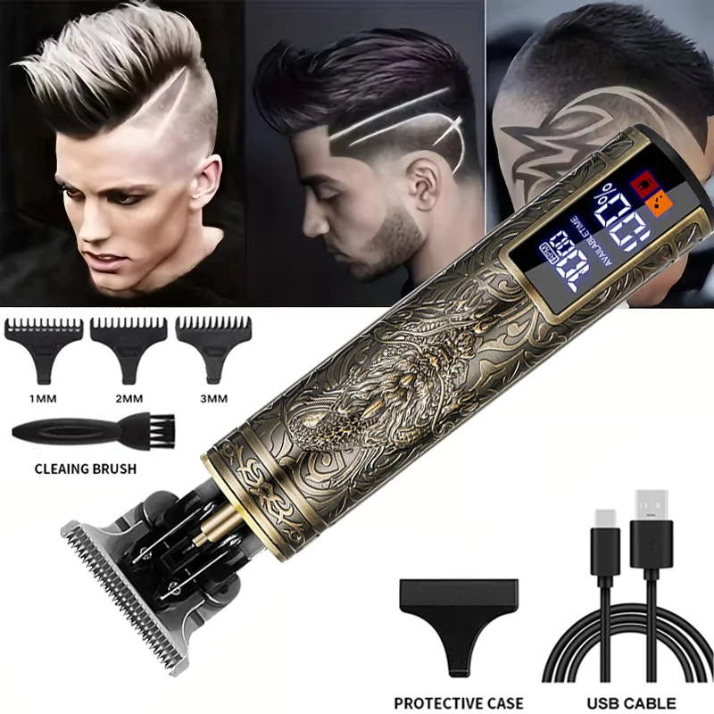 Carving Vintage Hair Clipper T9 Professional Hair Cutting Machine USB Rechargeable Beard Hair Trimmer Portable Barber Shaver