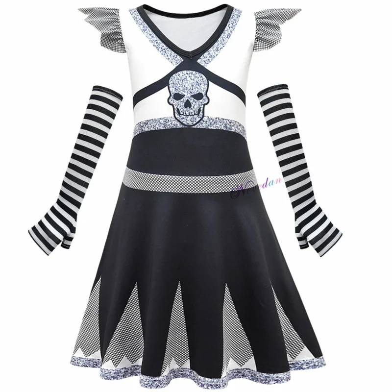 Meninas carnaval halloween cheerleader traje cosplay crianças zumbi addison roupa fantasia vestido uniforme de alegria roupas