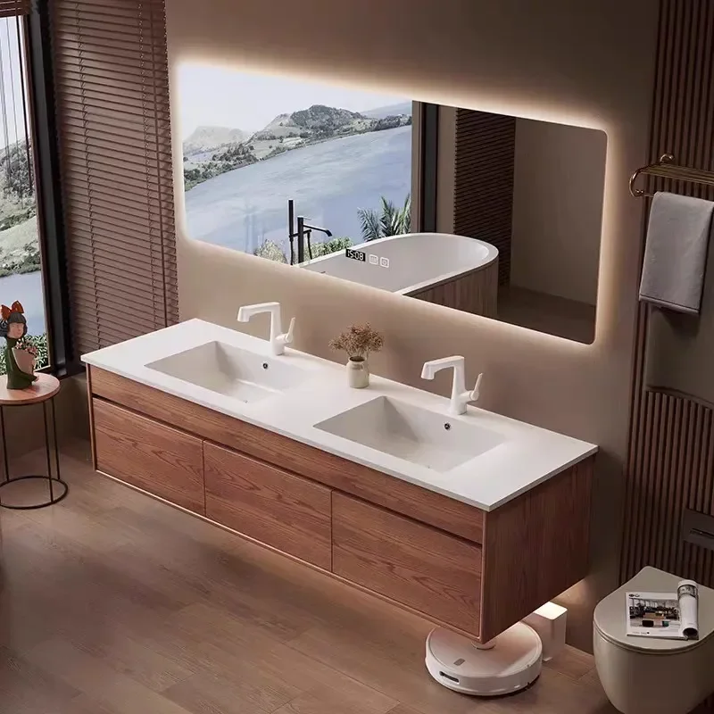 New Chinese Style Wabi Sabi Retro Bathroom Cabinet with Rock Slab Hot Bending Integrated Basin and Toilet Hand Washbasin