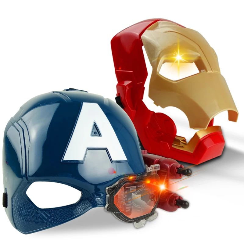 Iron Man Helmet Captain America Face Mask Toy Launcher Figures Soft Bullets Light-Emitting Mask Creative Cosplay Prop Kids Gift