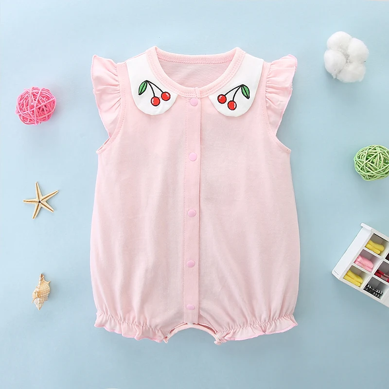 Baju bayi baru lahir, baju katun murni tipis, jumpsuit lucu putri bayi perempuan usia 0-1 tahun