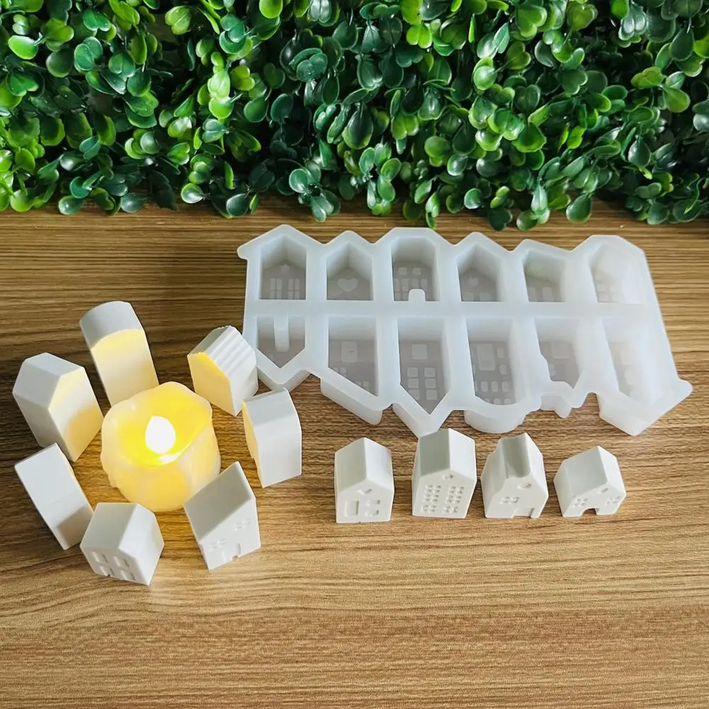 Silicone Mini Houses Mold House Casting Molds Resin Wax Plaster Candle Molds DIY Crafts Gifts for Christmas Halloween Birthday