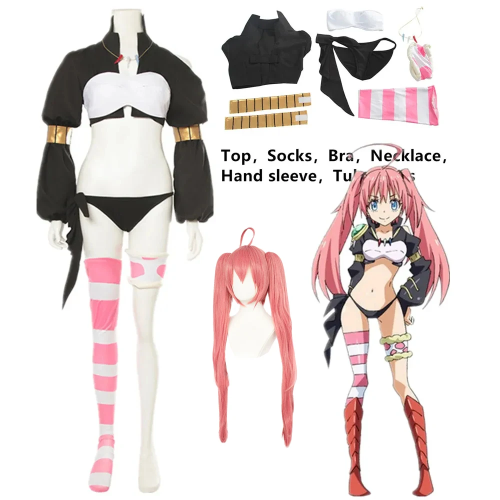 Disfraz de Cosplay de Anime "Esa vez me reencarné como un Slime" Milim Nava, Conjunto Unisex con Sujetador Sexy y Collar, Uniforme de Halloween