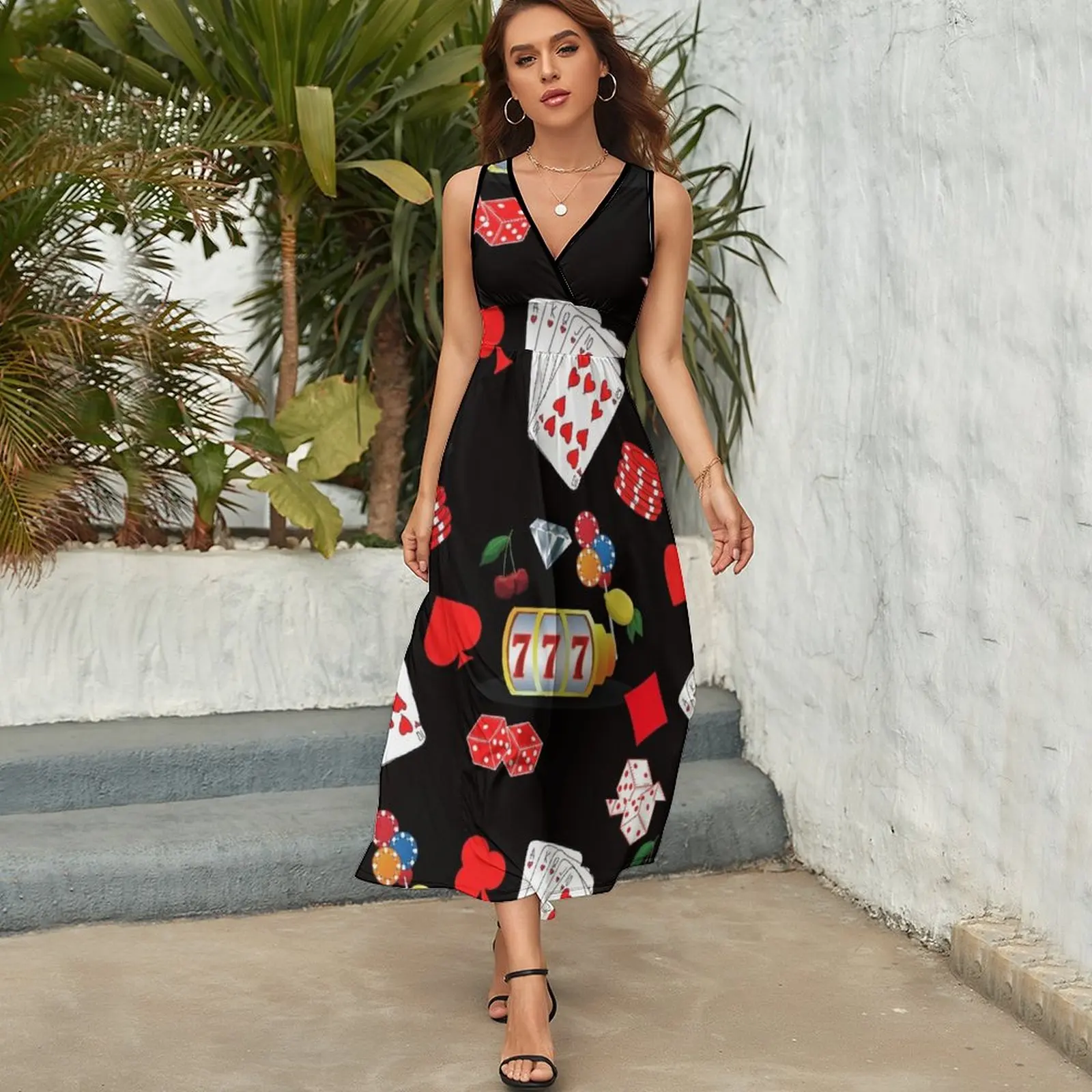 Casino Gambling Poker Pattern Sleeveless Dress elegant dresses for women Women's summer suit Dresses Beachwear