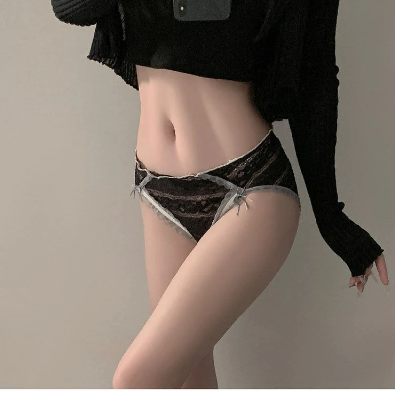 

Lace Panties Women's Sexy Pure Desire Wind Pure Cotton Antibacterial Bottom Gear Mid-waist Hollow Breathable Comfort Girl Briefs