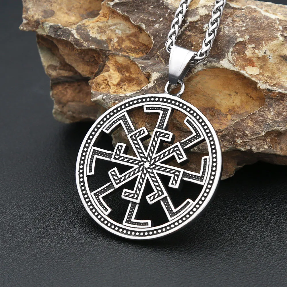 Fashion Vintage Viking Celtic Knots Pendant Stainless Steel Slavic Kolovrat Symbol Necklaces For Men Nordic Amulet Jewelry Gifts